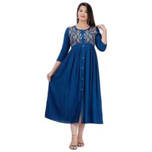 Women's Rayon Embroidery Work Flared Kurta(Raani)