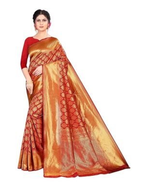 Yashika Women's Trendy Banarasi Kanjivaram Navy Color Art Silk Saree with Blouse Material