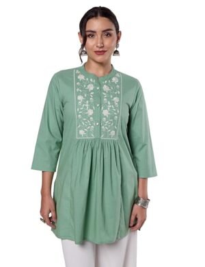 Amazon Brand - Myx Women's Pure Cotton Embroidered Short Kurti | Tunic | Short Kurta (Available in Plus Sizes) Regular Fit